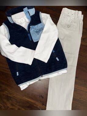 Crewcuts JCrew Khaki Pant, Prodoh Vest & Janie and Jack white polo | 5T